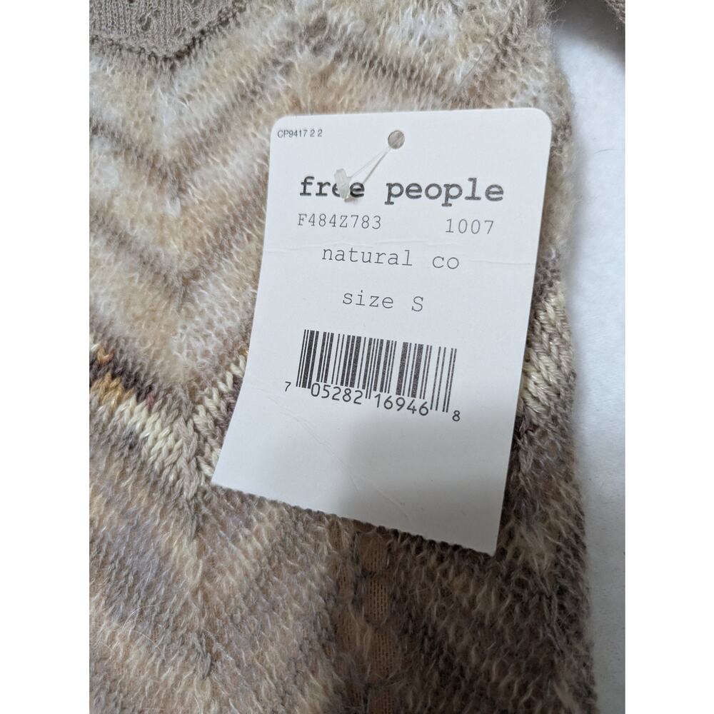 FREE PEOPLE Beige Soft Sweater Dress Short Knit Long Bell Sleeves Academia Sheer - Picture 4 of 16